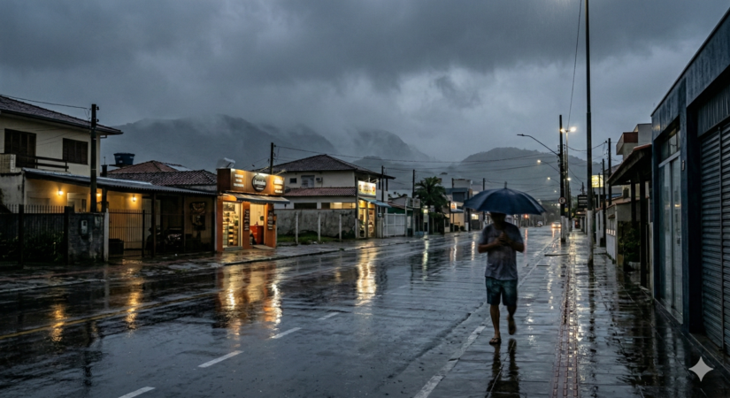 Fim de tarde úmido, mas bonito, no litoral de SP / IA