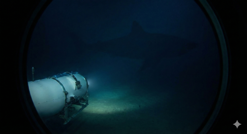 Submarino explora o fundo do mar e avista uma sombra gigante / Gemini