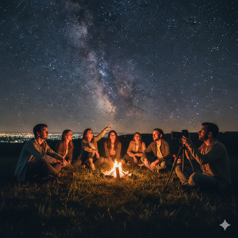 Estudiosos, curiosos e pesquisadores adoram se reunir para observar o céu na cidade / IA
