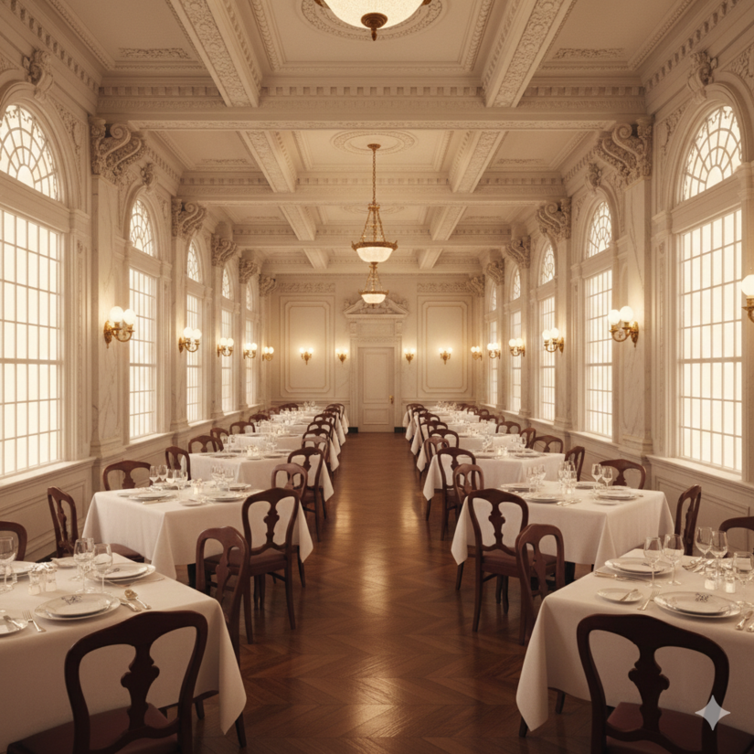 Os clássicos restaurantes da 1ª classe também na réplica do Titanic / Imagem ilustrativa - IA