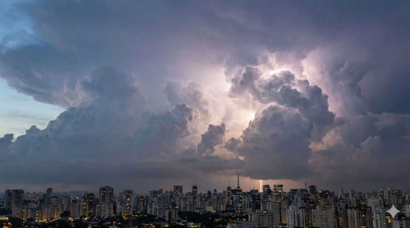 Nuvens carregadas marcam a transi&ccedil;&atilde;o clim&aacute;tica sobre SP / IA