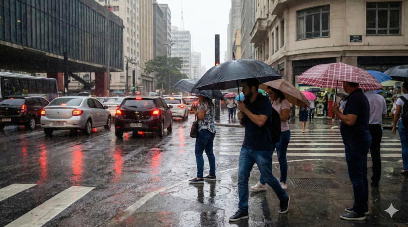 Paulistanos enfrentam a for&ccedil;a das "&aacute;guas de mar&ccedil;o" na rua / IA