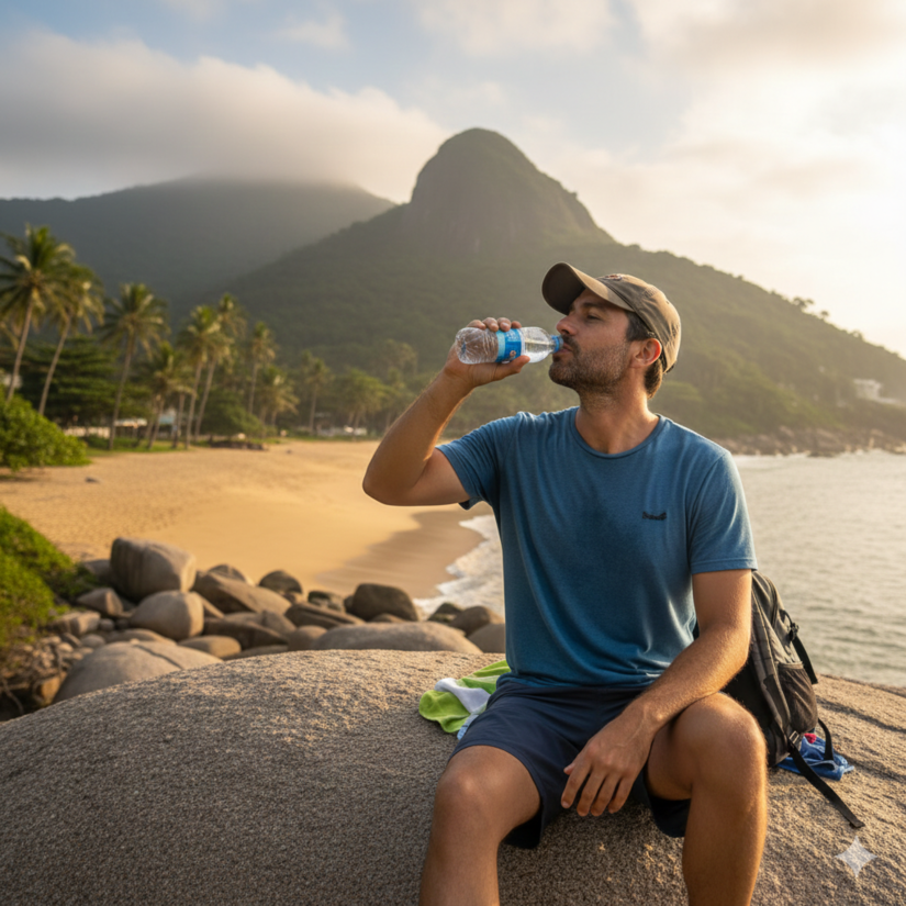 A hidratação no verão, mesmo com o tempo nublado, é indispensável / IA