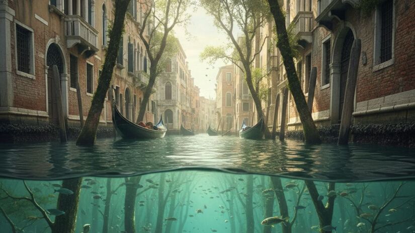 Essencial para a sobrevivência da cidade, a "floresta submersa" é um dos segredos menos conhecidos de Veneza e uma das maiores obras de engenharia da história europeia. Imagem Ilustrativa/Gemini