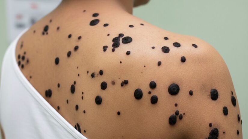 As lesões costumam a aparecer no rosto, tronco, braços e pernas, sendo comuns na região genital, podendo causar dores e coceiras (Google Gemini/Imagem Gerada por IA)