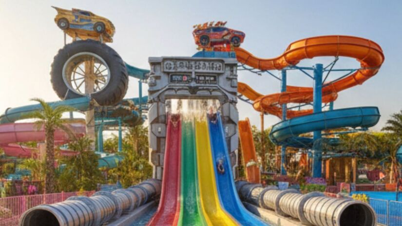 Entre áreas de compras, convivência e lazer, o espaço também oferecerá brinquedos radicais, como toboáguas de alta velocidade e curvas intensas. Imagem ilustrativa/Gemini