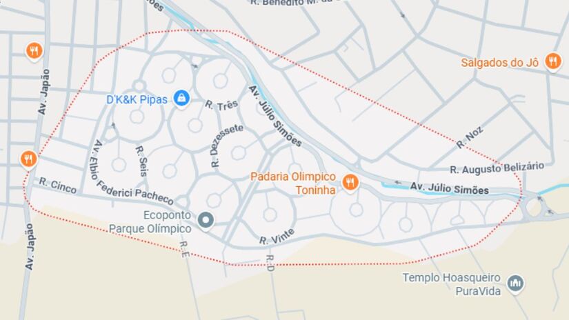 O bairro foi projetado no fim dos anos 1970 com foco em reduzir o trânsito interno e aumentar a sensação de pertencimento/Google Maps