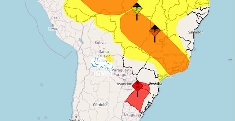 Mapa ilustrativo no Inmet mostrando condições de chuva em alguns pontos / IA