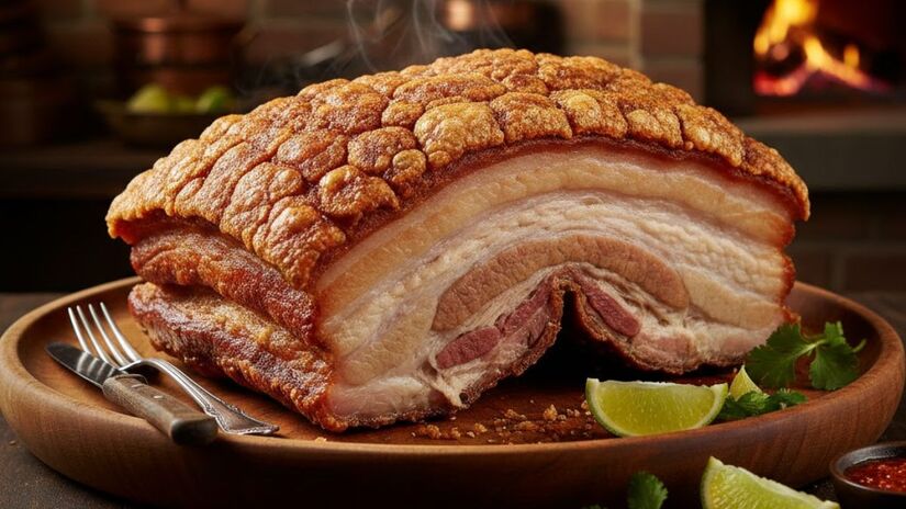 Juiz de Fora foi responsável por fritar a maior porção de torresmo do mundo, com impressionantes 506,5 kg, o que a fez entrar no RankBrasil (Google Gemini/Imagem Gerada Por IA)