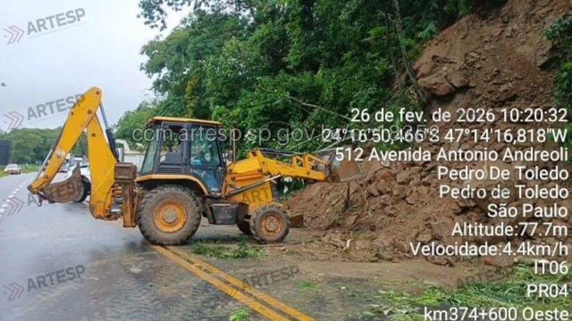 O deslizamento foi causado pelo alto volume de chuvas registrado nos últimos dias / Divulgação/Artesp