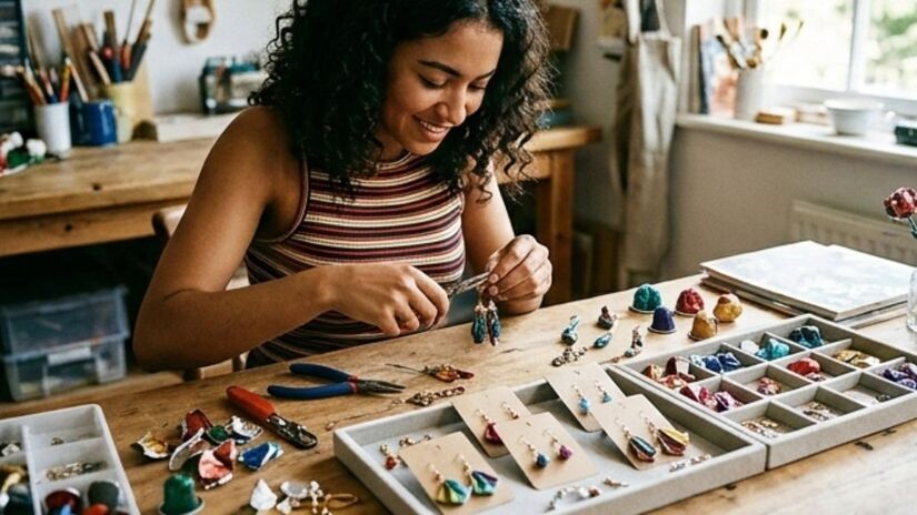 Após higienizadas e secas, as cápsulas podem ser moldadas, perfuradas e combinadas com miçangas, fios e argolas para a criação de acessórios personalizados. Imagem ilustrativa/Gemini