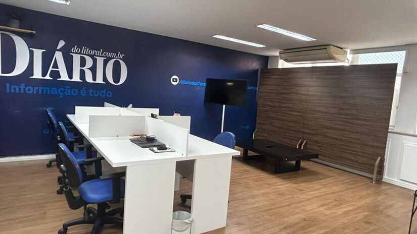 Escritório do Diário do Litoral tem ainda mais espaço, novas salas, espaços colaborativos e um novo estúdio (Júlia Macêdo/DL)