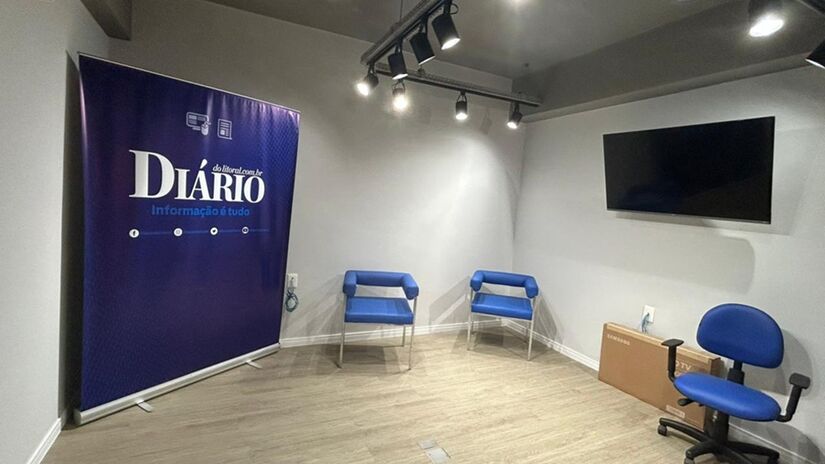 Escritório do Diário do Litoral tem ainda mais espaço, novas salas, espaços colaborativos e um novo estúdio (Júlia Macêdo/DL)