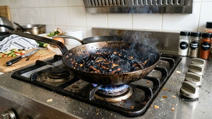 Crosta queimada no fundo da panela pode dificultar a limpeza após alimentos passarem do ponto /Flow