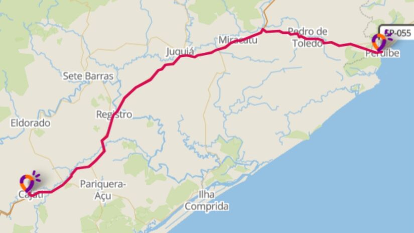 Percurso entre as cidades de Cajati e Peruíbe / Reprodução / Sem Parar