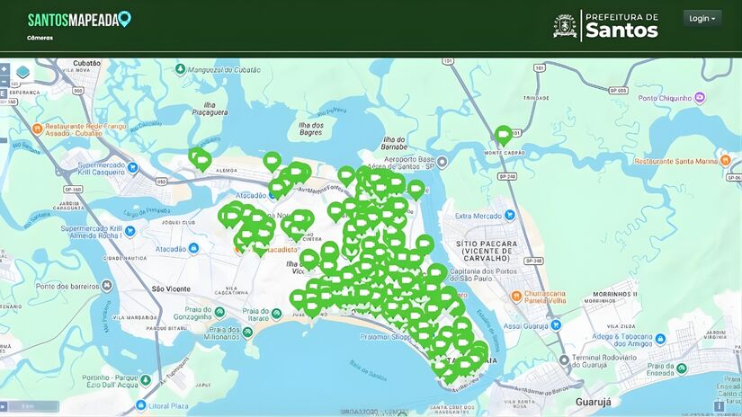 A população pode observar em tempo real as imagens fornecidas pelas câmeras por meio do Santos Portal (PMS/Divulgação)