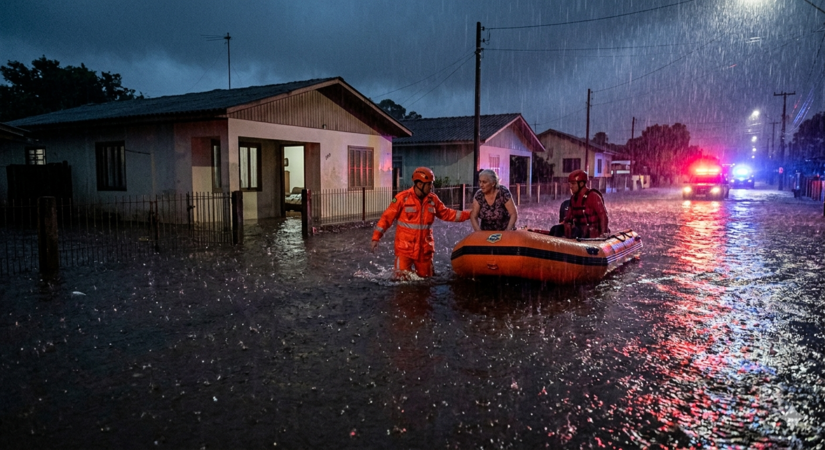 No Sul, chuvas torrenciais e enchentes trazem destrui&ccedil;&atilde;o - Foto ilustrativa gerada por IA/Gemini