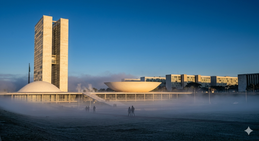 Bras&iacute;lia: Rara n&eacute;voa e vapor na Esplanada sob ar polar - Imagem gerada por IA