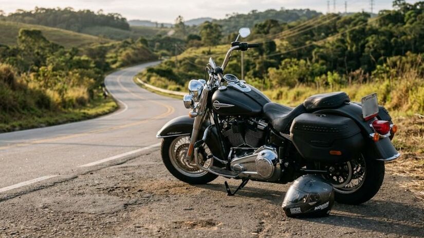 Pano amarelo no guidão indica pane ou ajuda. Já o capacete no chão pode sinalizar algum acidente grave envolvendo o condutor (Google Gemini/Imagem Gerada por IA)