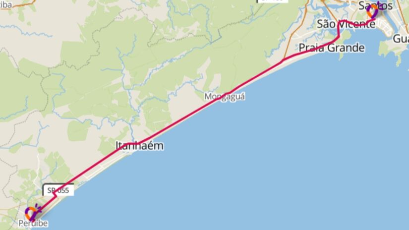 Percurso entre as cidades Peruíbe e Santos / Reprodução / Sem Parar