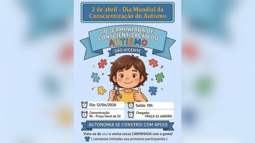 O Abril Azul foi estabelecido pela Organização das Nações Unidas (ONU) em 2008, com o objetivo de conscientizar a população sobre o autismo, envolver a comunidade, trazer visibilidade e buscar uma sociedade mais consciente, menos preconceituosa e mais inclusiva (PMSV/Divulgação)