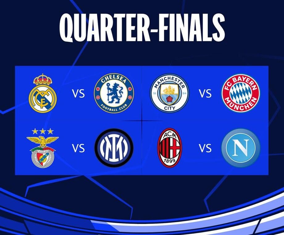 Champions League: Confrontos das quartas de final definidos