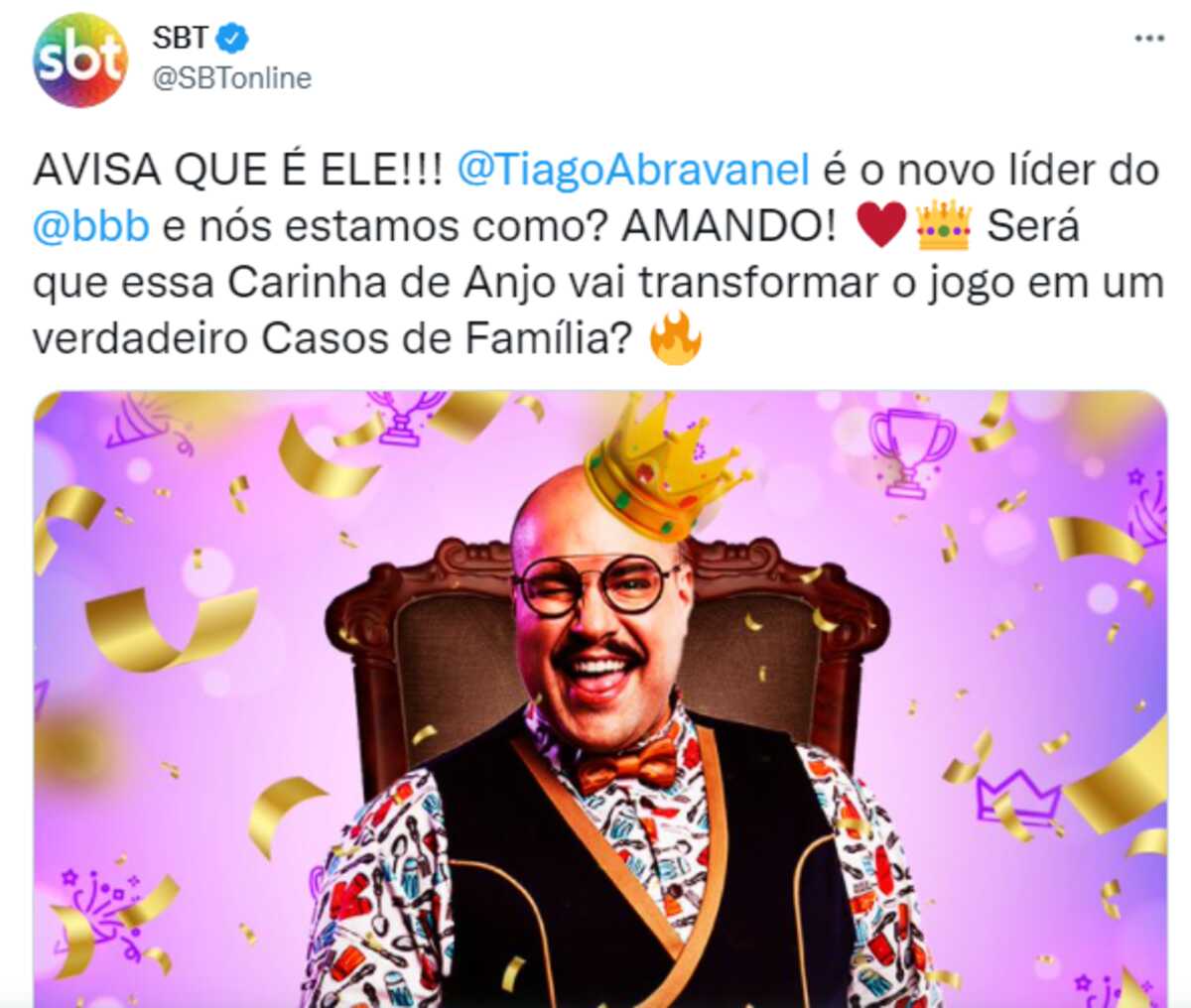SBT comemora liderança de Tiago Abravanel no BBB e Globo comenta