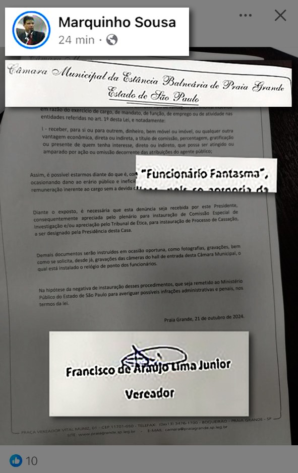 Documento foi redigido em papel timbrado e entregue a Marquinhos que publicou no Facebook