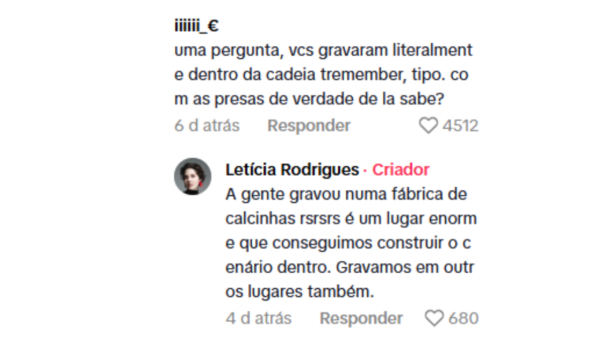 Comentário questionando o local de gravação de Tremembé