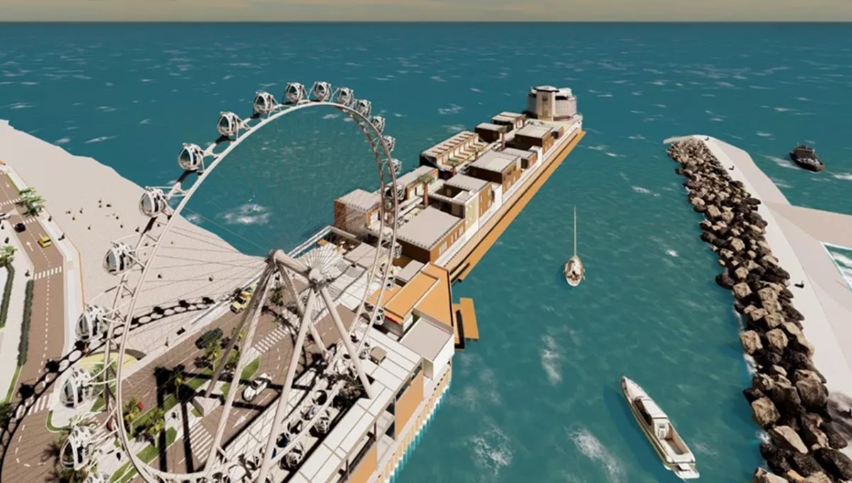 Roda gigante foi instalada no píer Meia Praia, em Itapema (SC)