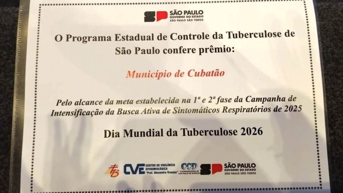 Cubatão recebeu o reconhecimento no dia Mundial da Tuberculose, na última segunda-feira (23)