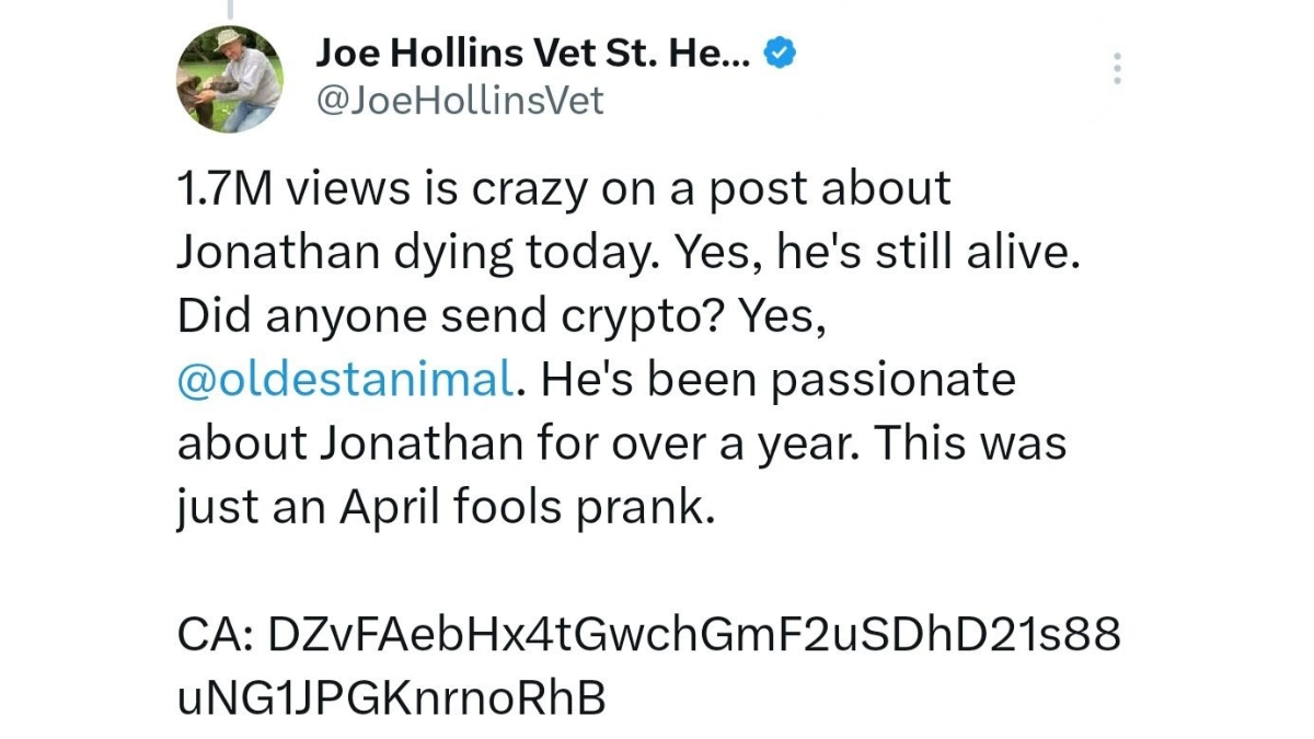 Postagem de Joe revelando que Jonathan está sim vivo, e que tudo não passava de uma pegadinha