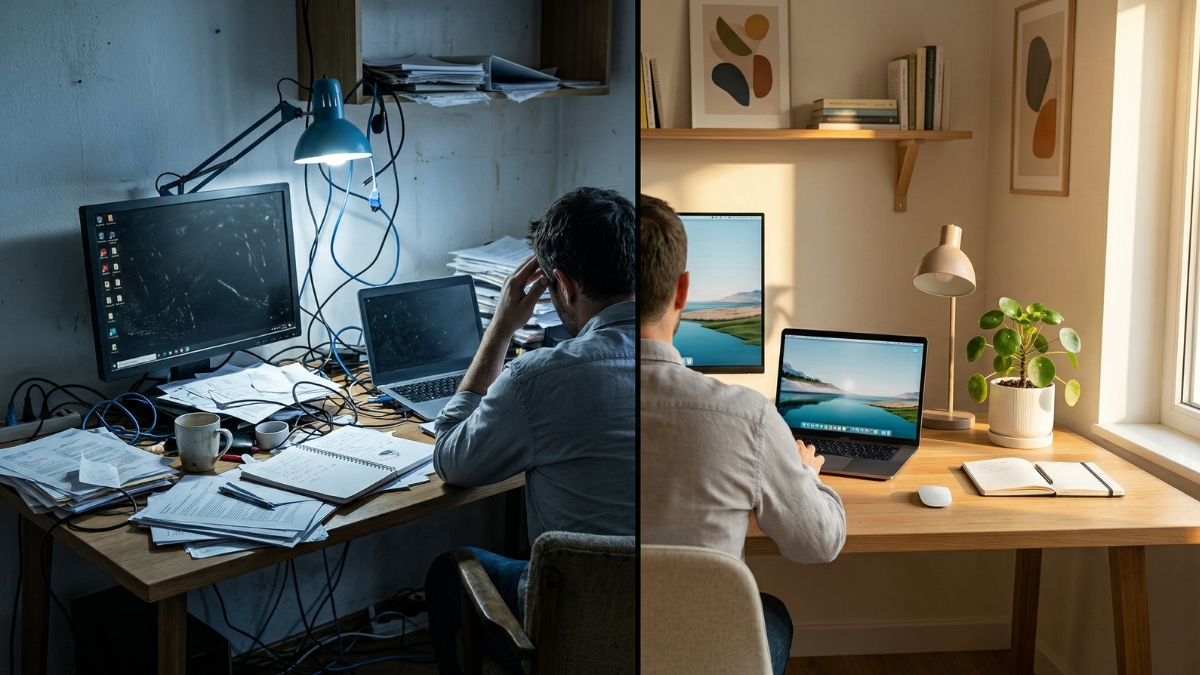 O esforço constante de filtrar o excesso de estímulos visuais gera fadiga mental e queda de rendimento no trabalho em casa