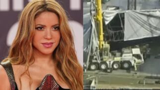 Imagem de shakira do lado esquerdo e o acidente de Marselha no lado direito