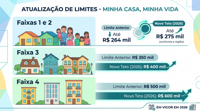 Tabela ilustrando os valores atualizados de cada faixa no programa Minha Casa, Minha Vida