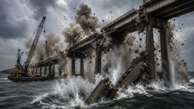 Ponte histórica de meio século afunda no oceano após demolição por uma boa causa