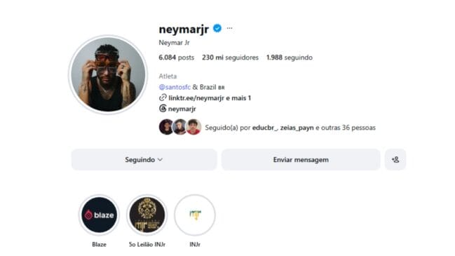 Neymar Jr. muda BIO no Instagram