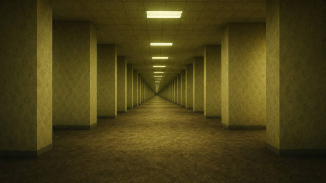 Corredor amarelo infinito, carpete úmido, luzes piscando: o silêncio opressor dos Backrooms, um não-lugar sem saída