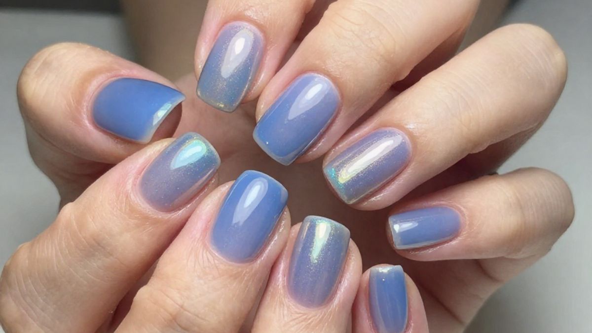 Mãos com unhas pintadas com esmalte holográfico (tridimensional)