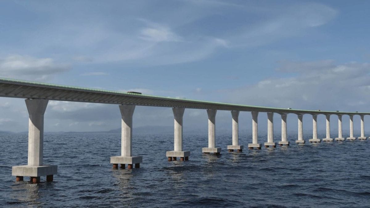 Projeto da megaponte sobre o mar da Bahia
