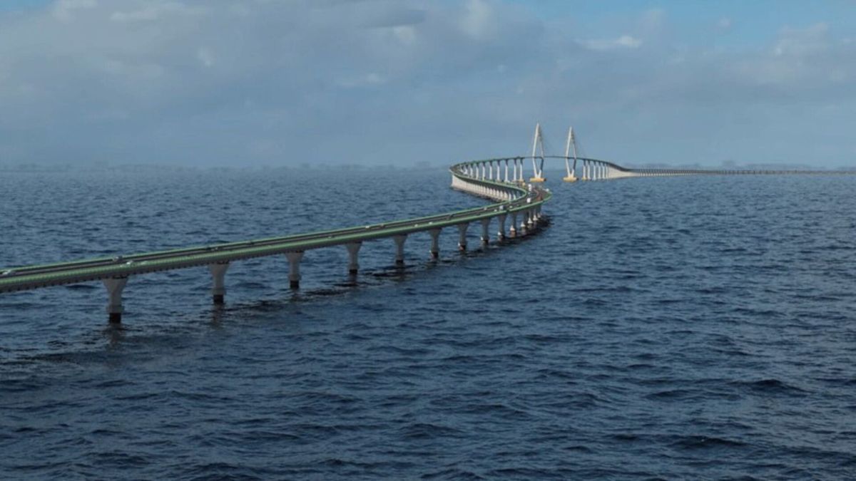Projeto da megaponte sobre o mar da Bahia