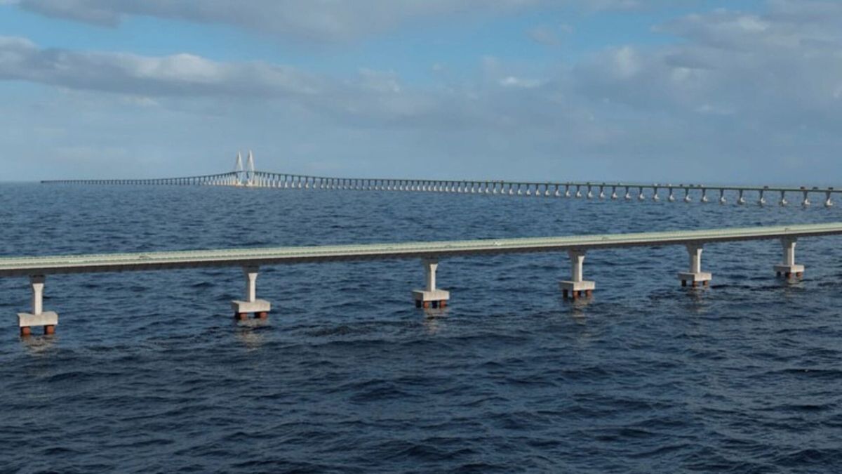 Projeto da megaponte sobre o mar da Bahia