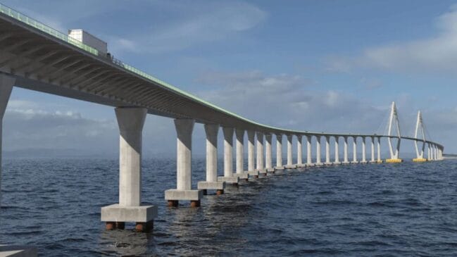 Projeto da megaponte sobre o mar da Bahia