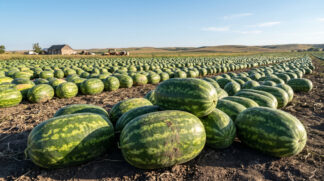 A imagem mostra melancias gigantes