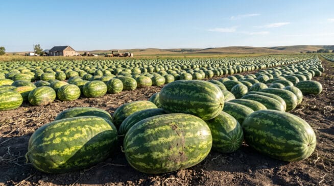 A imagem mostra melancias gigantes