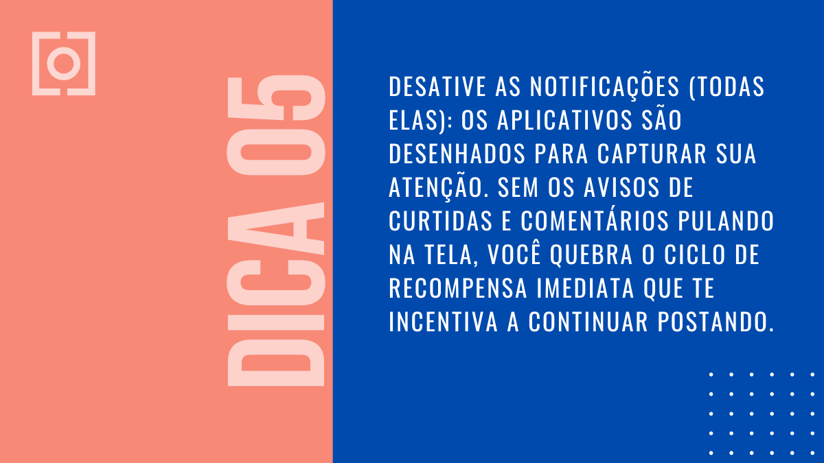 Card da Dica 05 sobre desativar todas as notificações dos aplicativos.