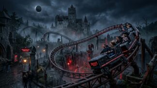 Imagem ilustrativa mostra montanha-russa familiar no Dracula Land, que já está em construção
