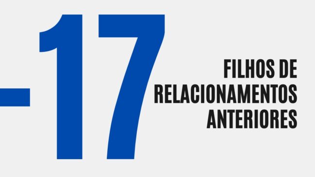 Card com o número grande "-17" em azul escuro à esquerda do texto em preto "Filhos de relacionamentos anteriores".