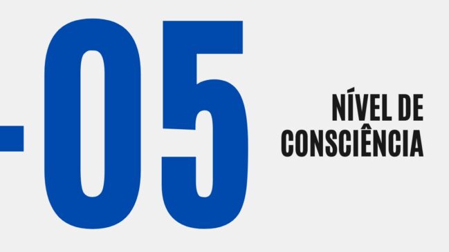 Card com fundo cinza exibindo o número grande "-05" em azul escuro e o texto em preto "Nível de Consciência".