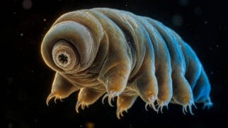 Tardígrado microscópico fotografado com iluminação dramática
